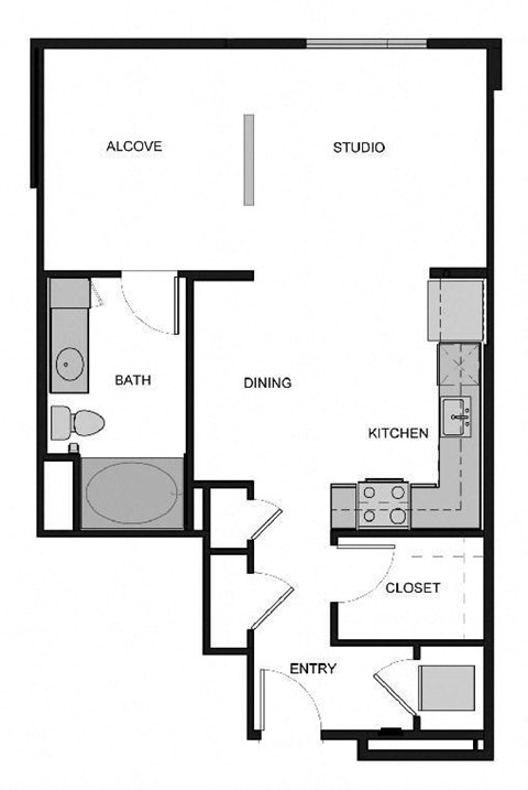 Floor plan for studio, 1 bath, 717 sqft